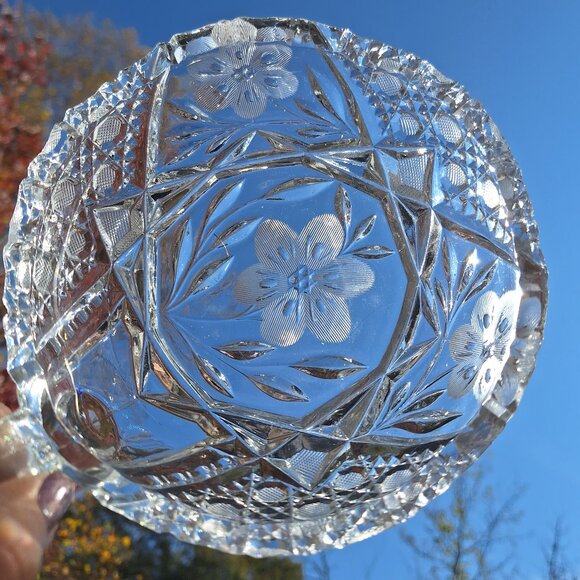 American Brilliant Period Vintage Cut Glass Candy Dish Handle Collectible Gifts - Picture 11 of 13